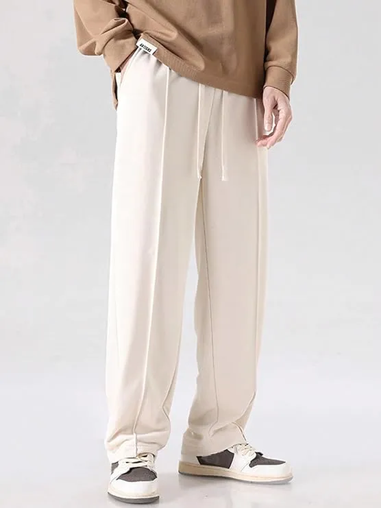 White Loose Fit Side Striped Track Pants for Men - DWNTWN