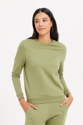 Women Green Plain Basic Sweatshirt