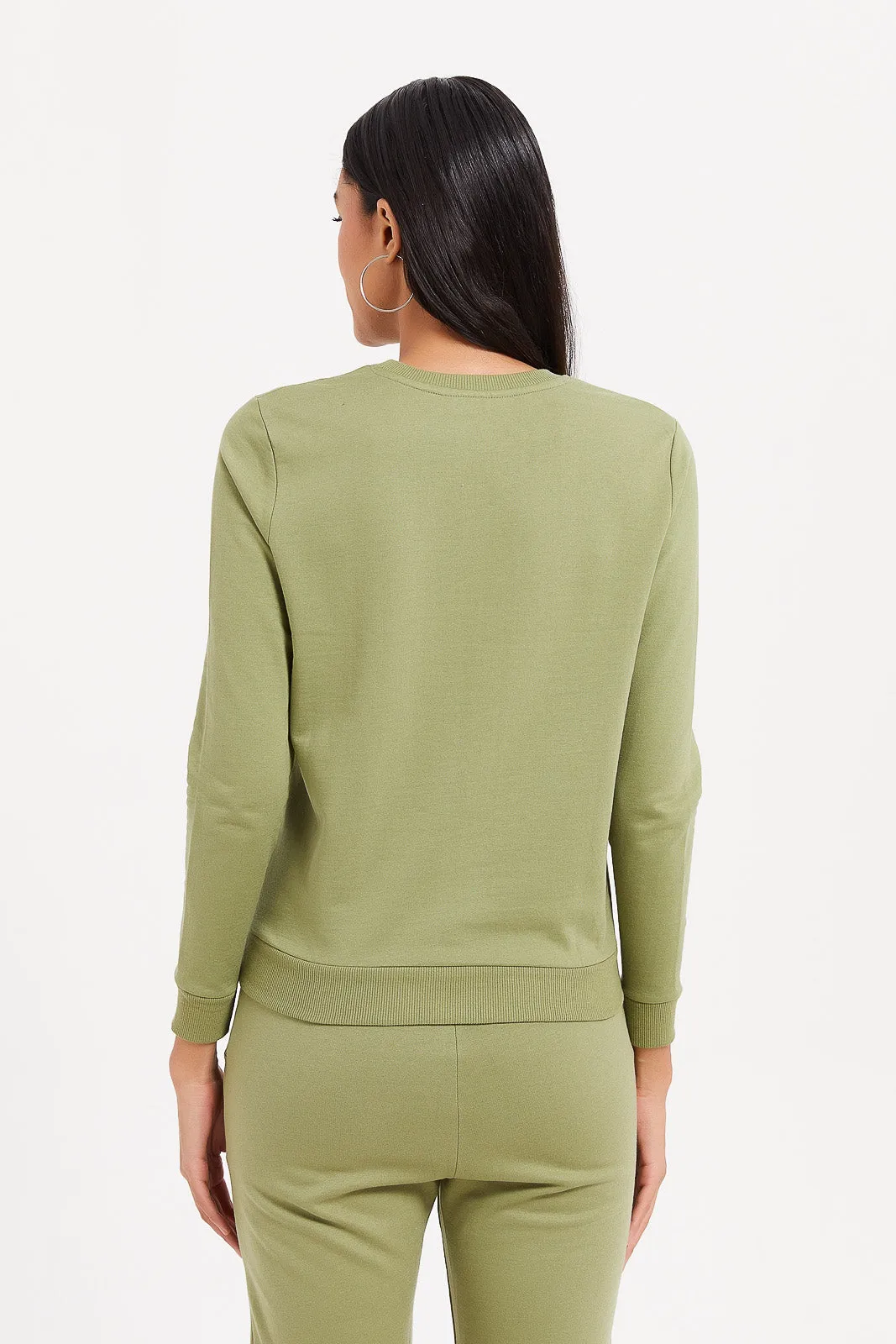 Women Green Plain Basic Sweatshirt