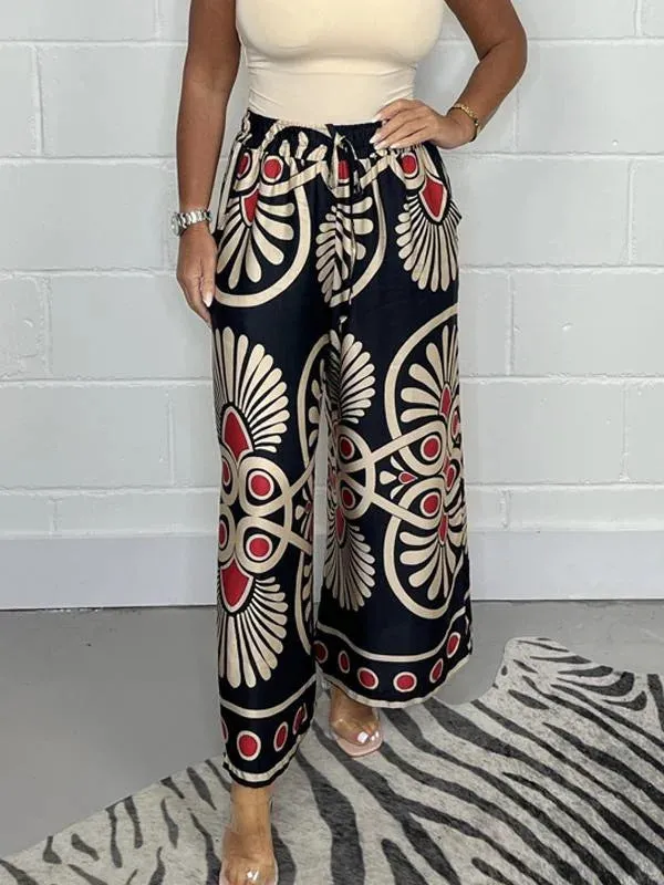 Women's Summer Bohemian Vacation Vintage Printed Satin Casual Pants