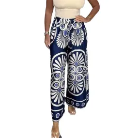 Women's Summer Bohemian Vacation Vintage Printed Satin Casual Pants